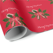 Frohe Weihnachten Holly Candy Cane Wrapping Paper Geschenkpapier (Rolleneckpunkt)