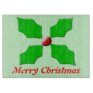 Frohe Weihnachten Holly Custom Glass Cutting Board Schneidebrett