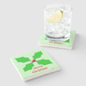 Frohe Weihnachten Holly Custom Stone Untersetzer (Seitenansicht)