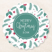 Frohe Weihnachten Holly & Deers Pattern Untersetzer (Vorderseite)