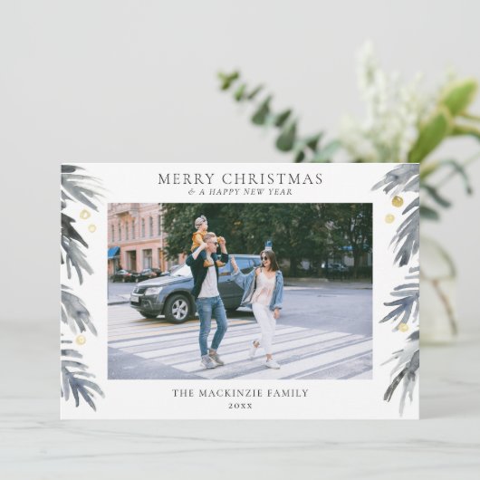 Frohe Weihnachten Holly Family Foto Urlaubskarte (Stehend Vorderseite)