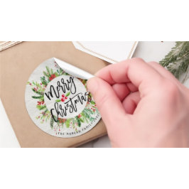 Frohe Weihnachten Holly Floral Wreath Holiday wüns Runder Aufkleber