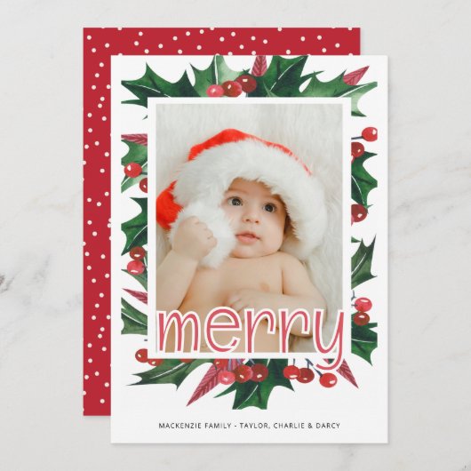 Frohe Weihnachten Holly Foto Personalisiert (Vorne/Hinten)