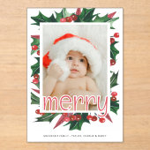 Frohe Weihnachten Holly Foto Personalisiert Acryleinladungen (Vorderseite)