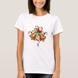 Frohe Weihnachten Holly Golden Bell Red Bow T-Shirt
