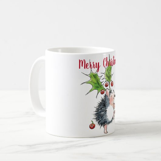 Frohe Weihnachten Holly Igel Kaffeetasse (Vorderseite Links)