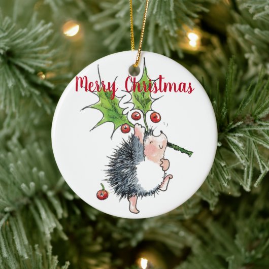 Frohe Weihnachten Holly Igel Personalisiert Keramik Ornament (Baum)