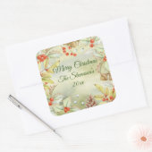 Frohe Weihnachten Holly Personalisiert Date Vintag Quadratischer Aufkleber (Umschlag)