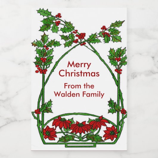 Frohe Weihnachten Holly Poinsettia Lebensmitteletikett (Einzelnes Label)