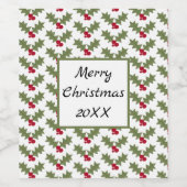 Frohe Weihnachten Holly Red Berries Green Blätter Weinetikett (Einzelnes Label)