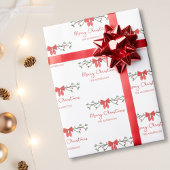 Frohe Weihnachten | Holly & Red Bow | Personalisie Geschenkpapier