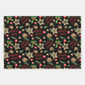 Frohe Weihnachten Holly Red Fir Pine Cone Star Bla Geschenkpapier Set (Vorderseite)