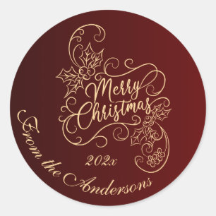Frohe Weihnachten Holly Rot Grüße Feiertag Runder Aufkleber