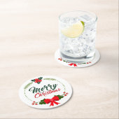 Frohe Weihnachten Holly Runder Pappuntersetzer (Vor Ort)