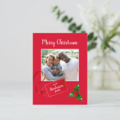 Frohe Weihnachten Holly Sprig - Custom Foto - Postkarte (Stehend Vorderseite)