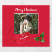 Frohe Weihnachten Holly Sprig - Custom Foto - Schaumweinetikett (Einzelnes Label)