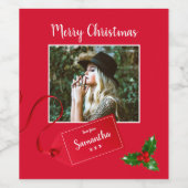 Frohe Weihnachten Holly Sprig - Custom Foto - Weinetikett (Einzelnes Label)