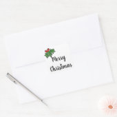 Frohe Weihnachten Holly Sprigs Quadratischer Aufkleber (Umschlag)
