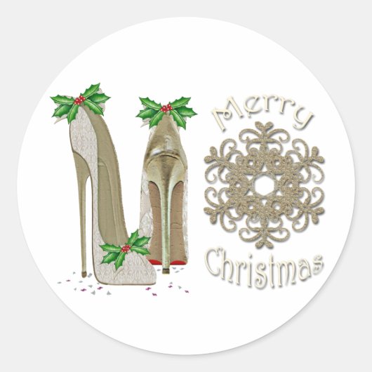 Frohe Weihnachten Holly Stiletto Gruß Runder Aufkleber (Vorderseite)