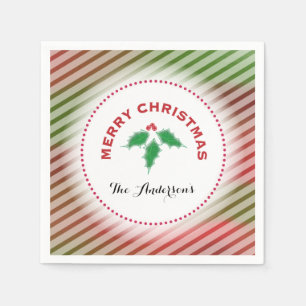 Frohe Weihnachten Holly Streifenmuster Serviette