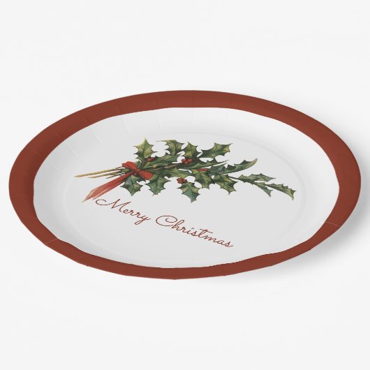 Frohe Weihnachten Holly Tellers Pappteller (Schrägansicht)