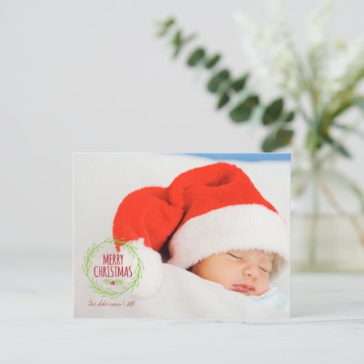 Frohe Weihnachten Holly Wreat Holiday Foto Postcar (Stehend Vorderseite)