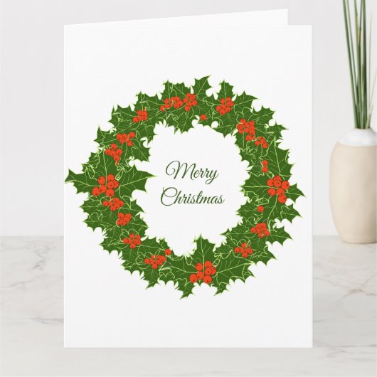 Frohe Weihnachten Holly Wreath Karte (Vorderseite)