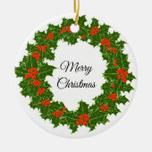 Frohe Weihnachten Holly Wreath Keramik Ornament (Vorne)