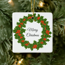 Frohe Weihnachten Holly Wreath Keramikornament