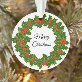 Frohe Weihnachten Holly Wreath Ornament