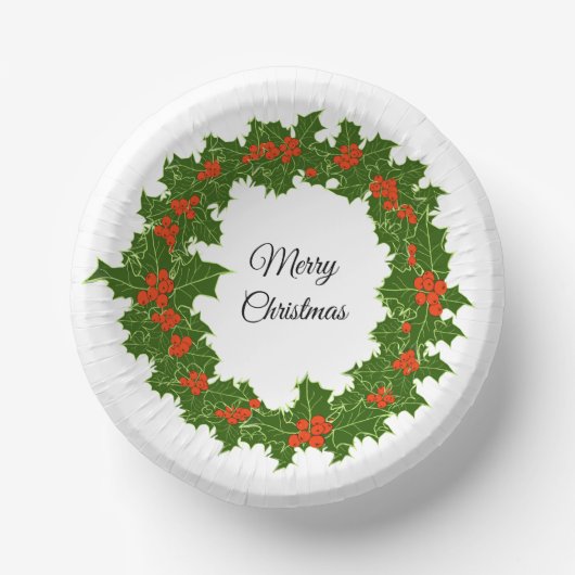 Frohe Weihnachten Holly Wreath Pappteller (Vorderseite)