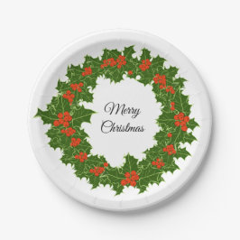 Frohe Weihnachten Holly Wreath Pappteller