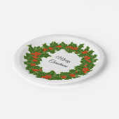 Frohe Weihnachten Holly Wreath Pappteller (Schrägansicht)