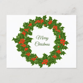 Frohe Weihnachten Holly Wreath Postkarte