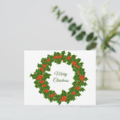 Frohe Weihnachten Holly Wreath Postkarte (Stehend Vorderseite)