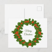Frohe Weihnachten Holly Wreath Postkarte (Vorne/Hinten)