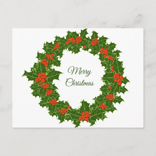 Frohe Weihnachten Holly Wreath Postkarte (Vorderseite)