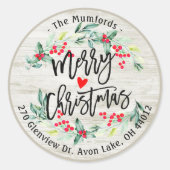 Frohe Weihnachten Holly Wreath-Rücksendeadressen-A Runder Aufkleber (Vorderseite)