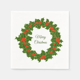 Frohe Weihnachten Holly Wreath Serviette
