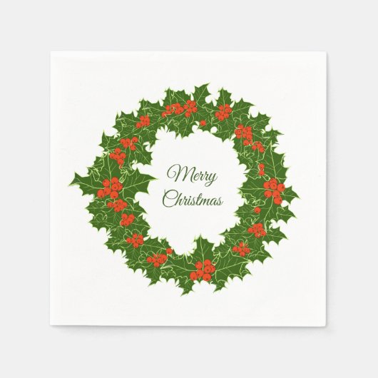 Frohe Weihnachten Holly Wreath Serviette (Vorderseite)