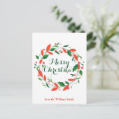 Frohe Weihnachten Holly Wreath Traditionelle Gewoh Postkarte (Stehend Vorderseite)