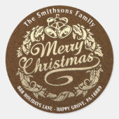 Frohe Weihnachten Holly Wreath UAWG Gold Kraft Bro Runder Aufkleber (Vorderseite)