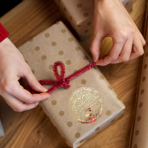 Frohe Weihnachten Holly Wreath UAWG Gold Santa Runder Aufkleber