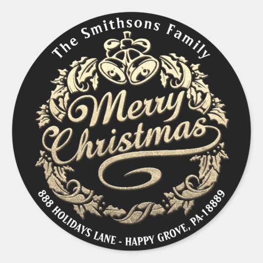 Frohe Weihnachten Holly Wreath UAWG Gold Schwarz-w Runder Aufkleber (Vorderseite)