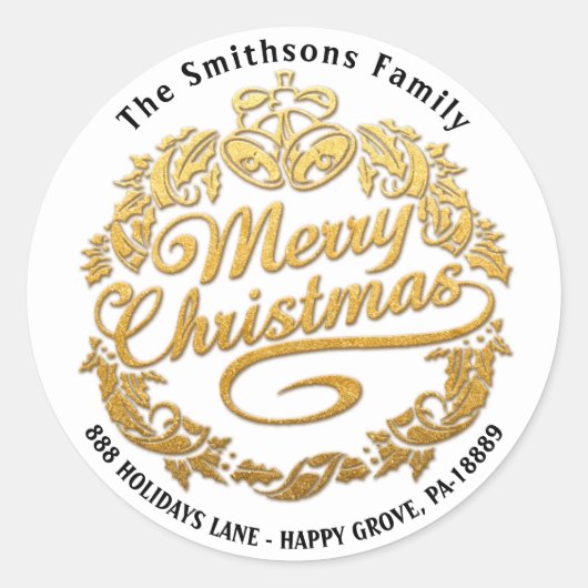 Frohe Weihnachten Holly Wreath UAWG Gold White Runder Aufkleber (Vorderseite)