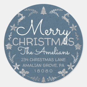 Frohe Weihnachten Holly Wreath UAWG Kraft Blue Runder Aufkleber