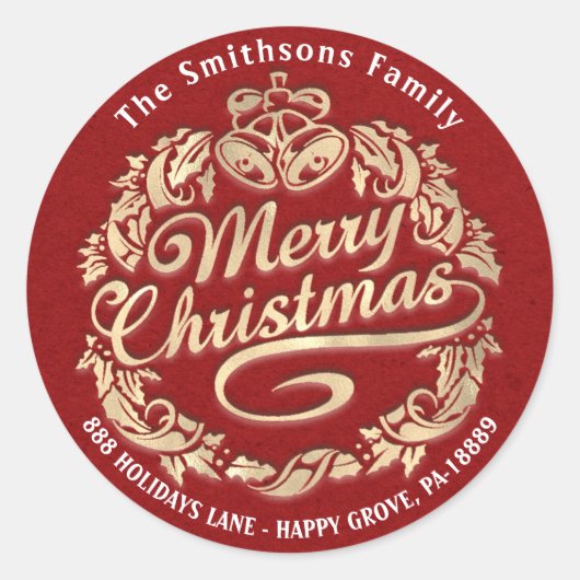 Frohe Weihnachten Holly Wreath UAWG Red Gold Kraft Runder Aufkleber (Vorderseite)