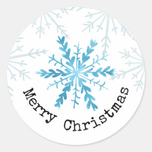 Frohe Weihnachten Hübsche Blaue Schneeflocke Runder Aufkleber