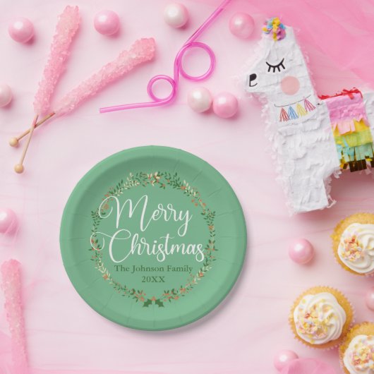 Frohe Weihnachten Hübschen grünen Kranz Custom Par Pappteller (Party)