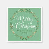 Frohe Weihnachten Hübschen grünen Kranz Custom Par Serviette (Vorderseite)